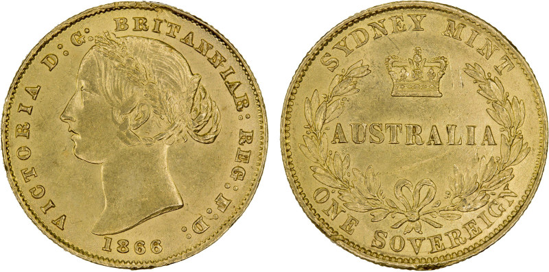 AUSTRALIA: Victoria, 1837-1901, AV sovereign, Sydney, 1866, KM-4, planchet defec...