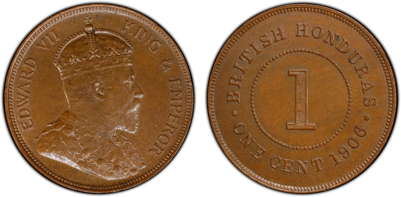 BRITISH HONDURAS: Edward VII, 1901-1910, AE cent, 1906, KM-11, Prid-53, glossy, ...