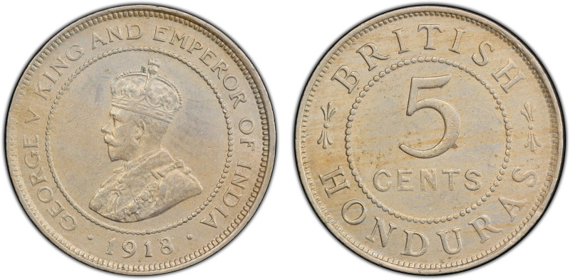 BRITISH HONDURAS: George V, 1910-1936, 5 cents, 1918, KM-16, Prid-36, PCGS grade...