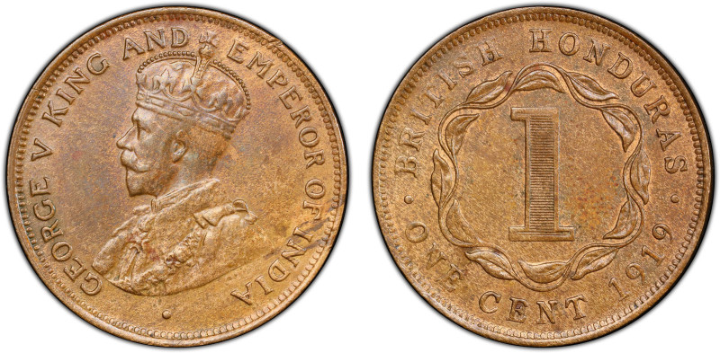 BRITISH HONDURAS: George V, 1910-1936, AE cent, 1919, KM-19, Prid-61, key date, ...