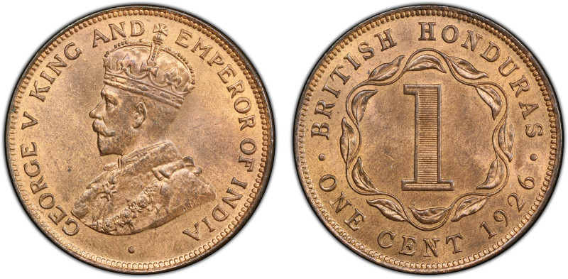 BRITISH HONDURAS: George V, 1910-1936, AE cent, 1926, KM-19, Prid-63, PCGS grade...