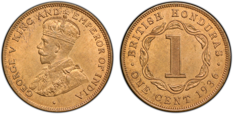 BRITISH HONDURAS: George V, 1910-1936, AE cent, 1936, KM-19, Prid-64, very attra...