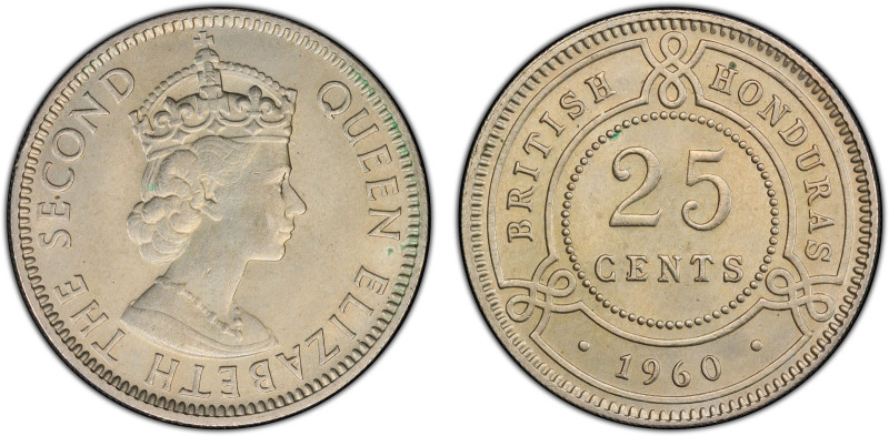 BRITISH HONDURAS: Elizabeth II, 1952-2022, 25 cents, 1960, KM-29, key date, PCGS...