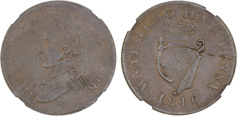 CANADA: AE ½ penny token, 1816, Charlton-WE-10A1, Wellington / Waterloo issue, N...