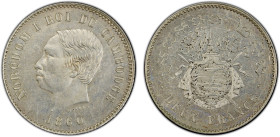 CAMBODIA: Norodom I, 1860-1904, AR 2 francs, 1860, KM-47.1, Lec-68, an attractive well-struck mint state example, PCGS graded MS62, ex Howard A. Danie...