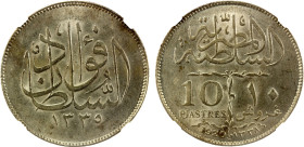 EGYPT: Fuad I, Sultan, 1917-1922, AR 10 piastres, 1920-H/AH1338, KM-327, struck at the Heaton Mint, Birmingham, scarce one-year type, NGC graded MS62....