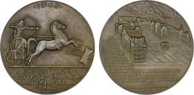 EGYPT: AE medal (399.00g), Paris, 1949, 111mm; for the Egyptian and French exposition in Paris, by H. Drobsy: ancient Egyptian archer on his chariot, ...