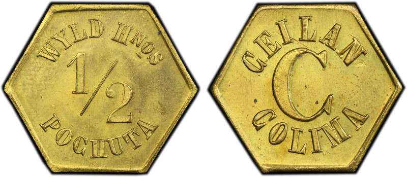 GUATEMALA: brass 1/2 real token, ND, Paiz-FC.23.01, Pochuta, Chimaltenango; WYLD...