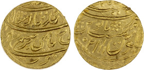 DURRANI: Ahmad Shah, 1747-1772, AV mohur (10.80g), Najibabad, AH1180 year 21, A-3090, KM-689, Whitehead-49, standard design, with the couplet of Ahmad...