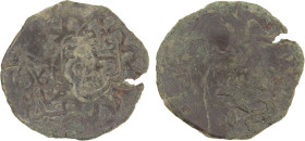 CIVIC COPPER: AE dangi (5.02g), Miyân Kâl, ND, A-3277R, countermarked 'adl miyan kal in Davidovich's style #14 on largely obliterated host (probably o...