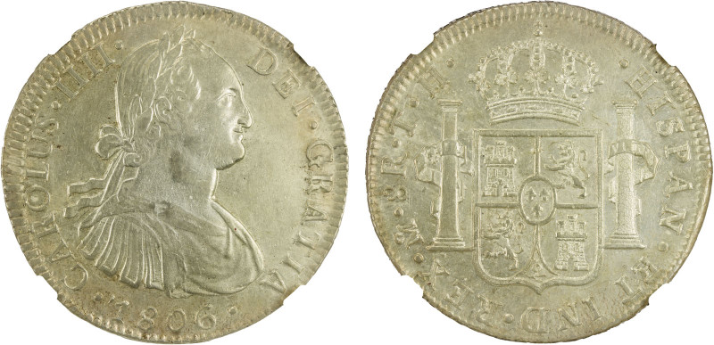 MEXICO: Carlos IV, 1788-1808, AR 8 reales, 1806-Mo, KM-109, assayer TH, cleaned,...