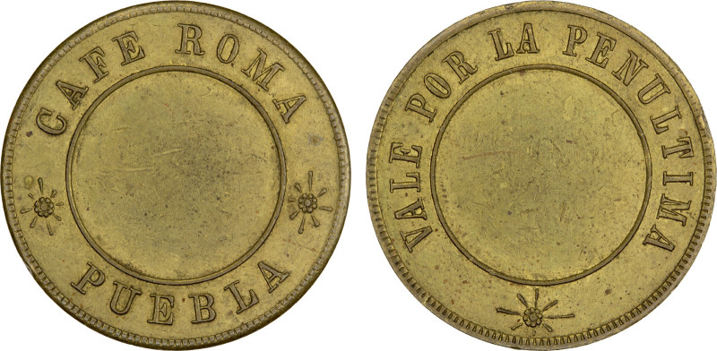 MEXICO: token (8.76g), Puebla, ND (ca. 1920?), 29mm brass token for Cafe Roma, P...