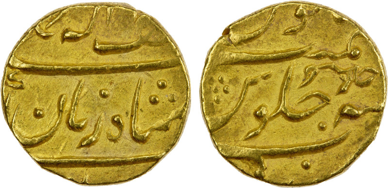 MUGHAL: Muhammad Shah, 1719-1748, AV mohur (10.56g), Surat, year one (ahad), KM-...