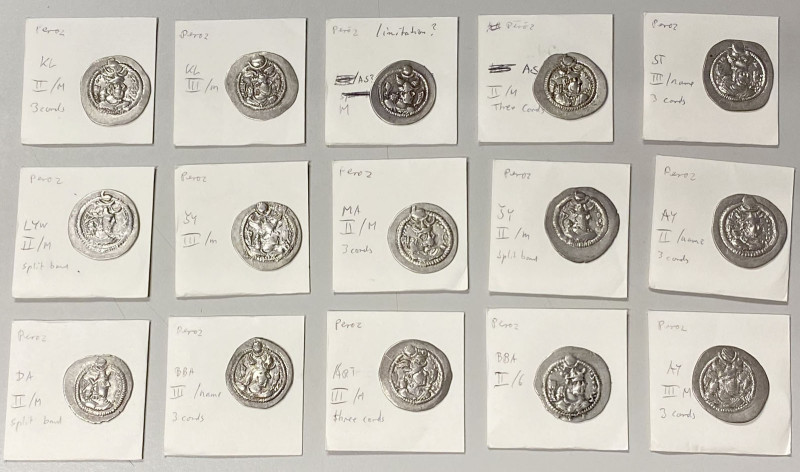 SASANIAN KINGDOM: Peroz, 457-484, LOT of 15 silver drachms, common types, includ...