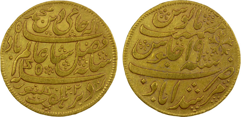 BENGAL PRESIDENCY: AV 1/2 mohur (6.12g), "Murshidabad", AH 1202 year 19 (frozen)...