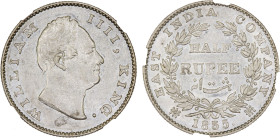 BRITISH INDIA: William IV, 1830-1837, AR 1/2 rupee, 1835(b), KM-449.1, S&W-1.60, East India Company issue, without initials on truncation, an attracti...