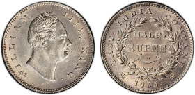 BRITISH INDIA: William IV, 1830-1837, AR 1/2 rupee, 1835(c), KM-449.4, S&W-1.51, East India Company issue, RS incuse on neck, a lovely lustrous mint s...