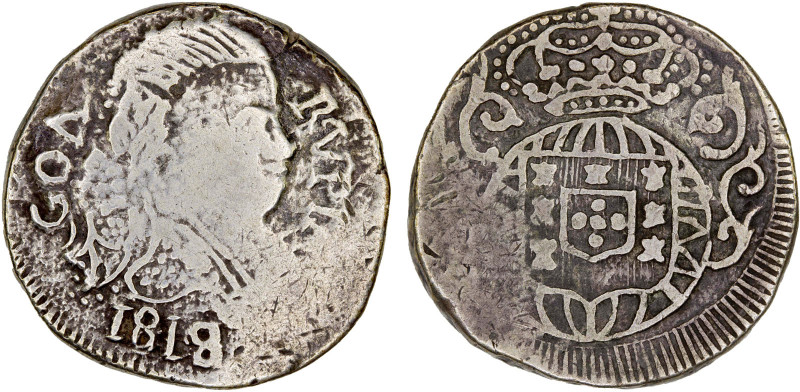 PORTUGUESE INDIA: GOA: João VI, 1818-1826, AR rupia (10.86g), 1818/7, KM-239, ra...