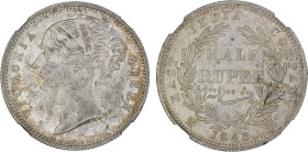 BRITISH INDIA: Victoria, Queen, 1837-1876, AR 1/2 rupee, 1840(b&c), KM-456, East India Company issue, NGC graded MS62.

Estimate: USD 200 - 300