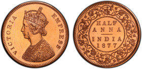 BRITISH INDIA: Victoria, Empress, 1876-1901, AE 1/2 anna, 1877(b), KM-487, S&W-6.462, Bombay Mint later restrike, a superb red lustrous example! PCGS ...