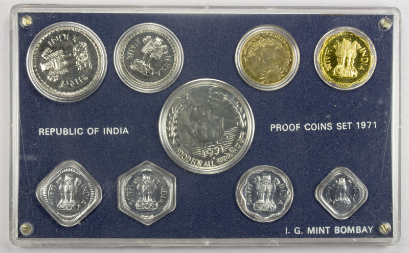 INDIA: Republic, 9-coin proof set, 1971-B, KM-PS12, Rajgor-RB27, FAO - Food for ...