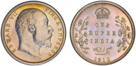 BRITISH INDIA: Edward VII, 1901-1910, AR rupee, 1910(c), KM-508, S&W-7.50, Bombay Mint proof restrike, a lovely example! PCGS graded Proof 63.

Estima...