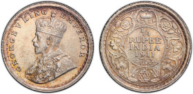 BRITISH INDIA: George V, 1910-1936, AR 1/4 rupee, 1911(c), KM-517, S&W-8.136, so-called "pig"-style elephant, one-year type, an exquisite example with...