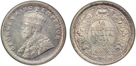 BRITISH INDIA: George V, 1910-1936, AR 1/4 rupee, 1911(c), KM-517, S&W-8.136, so-called "pig"-style elephant, one-year type, a lovely mint state examp...