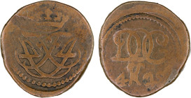 DANISH INDIA: Frederik IV, 1699-1730, AE 4 kas (3.72g), Tranquebar, ND, KM-126.1, Gray-115, Jensen-204, Sieg-47.1, crowned F4 with two vertical stems ...