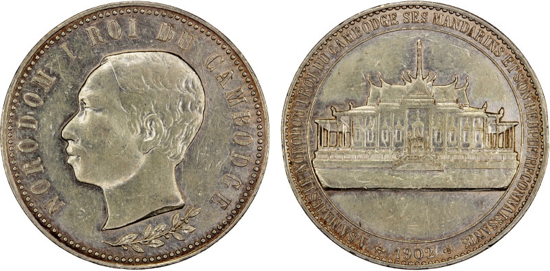 CAMBODIA: Norodom I, 1860-1904, AR medal (16.59g), 1902, Daniel-M8c, 34mm unsign...