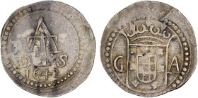 PORTUGUESE INDIA: Joao IV, 1640-1656, AR 2 tangas (4.44g), Goa / Ceylon, 1642, Gomes-J4.20.02, FV-J4.23, KM-unlisted, struck in Goa for use in Ceylon,...