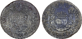 CHINESE CHOPMARKS: MEXICO: Carlos III, 1759-1788, AR 2 reales (6.21g), 1756-Mo, KM-87, countermarked Chinese yuan above the crown on the reverse; poss...