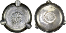 CHINA: AR tray, sterling silver ashtray made with Yunnan silver 50 cents Y-257 (1911-15), and three Kwangtung silver 10 cent Y-200 (1890-1908), with '...