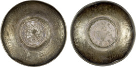 CHINA: Kuang Hsü, 1875-1908, AR dollar (48.99g), ND (1908), Y-14, Sommer-W82, 97mm ornate circular silver tray with inlaid Empire dragon dollar in cen...