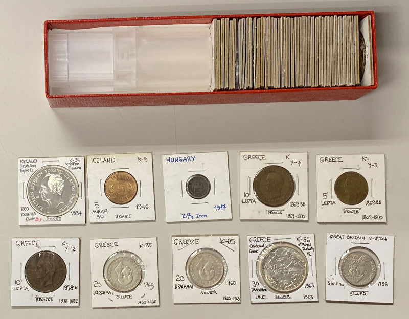 EUROPE: LOT of 53 coins, including Great Britain (1 pc, 1758 shilling in lightly...