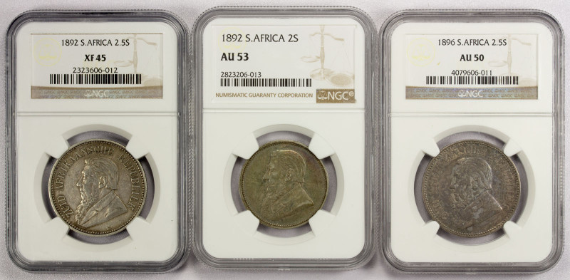 SOUTH AFRICA: Zuid Afrikaansche Republiek, LOT of 3 NGC certified coins, includi...