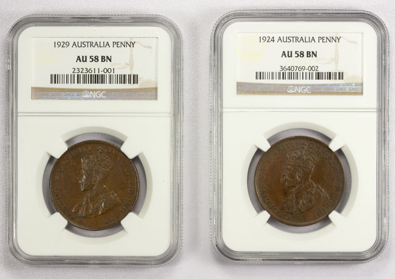 AUSTRALIA: George V, 1910-1936, LOT of 2 NGC-certified coins, KM-23, AE penny 19...