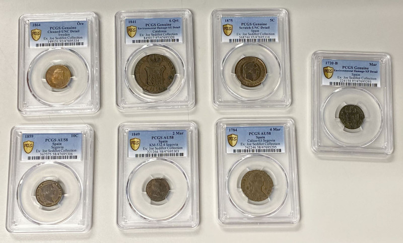 WORLDWIDE: LOT of 7 coins, includes seven PCGS slabbed coins; Spain 1 Maravedi 1...