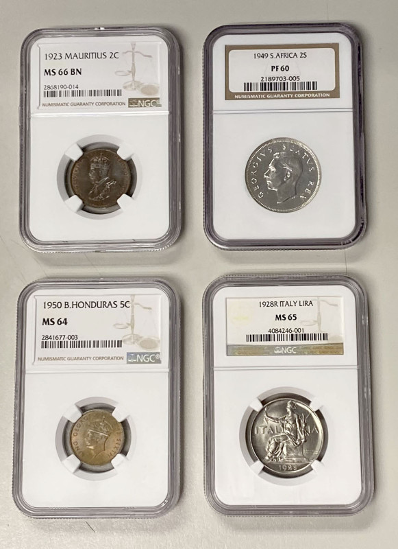 WORLDWIDE: LOT of 4 NGC certified coins, including 1928-R Italy lira MS-65, 1950...