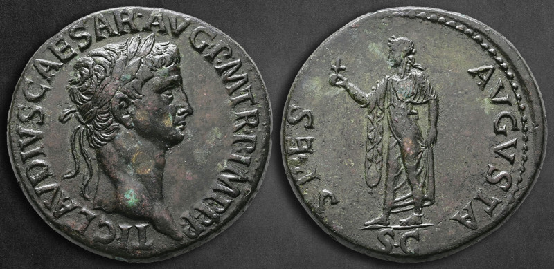 Claudius AD 41-54. Rome
Sestertius Æ

35 mm, 27,83 g

TI CLAVDIVS CAESAR AV...