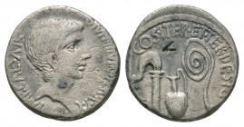 Ancient Roman Imperial Coins - Octavian - Emblems Denarius
Summer 37 BC. Italy mint. Obv: IMP CAESAR DIVI F III ITER R P C legend with bare head righ...