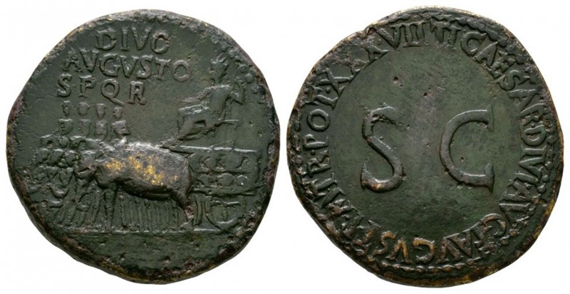 Ancient Roman Imperial Coins - Augustus (under Tiberius) - Elephant Car Sesterti...