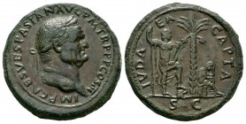 Ancient Roman Imperial Coins - Vespasian - Judea Capta Sestertius
71 AD. Rome mint. Obv: IMP CAES VESPASIAN AVG P M TR P P P COS IIII legend with lau...