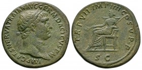 Ancient Roman Imperial Coins - Trajan - Pax Sestertius
103 AD. Rome mint. Obv: IMP CAES NERVA TRAIANVS AVG GERM DACIVS P M legend with laureate bust ...