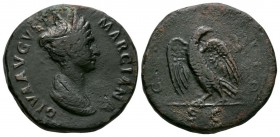 Ancient Roman Imperial Coins - Marciana - Eagle Sestertius
112 AD. Sister of Trajan, Rome mint. Obv: DIVA AVGVSTA MARCIANA legend with draped bust ri...