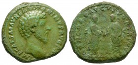 Ancient Roman Imperial Coins - Marcus Aurelius with Lucius Verus - Concord Sestertius
161 AD. Rome mint. Obv: IMP CAES M AVREL ANTONINVS AVG P M lege...