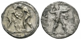 Ancient Greek Coins - Pamphylia - Aspendos - Wrestlers Stater
330-250 BC. Obv: two naked athletes, wrestling, grasping each other by the arms; KI bet...