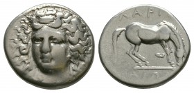 Ancient Greek Coins - Thessaly - Larissa - Horse Grazing Drachm
400-334 BC. Obv: head of nymph Larissa, three-quarters facing to left. Rev: LARIS abo...