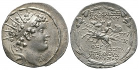 Ancient Greek Coins - Seleukid - Antiochos VI Dionysos - Dioskuri Tetradrachm
144-142 BC. Antioch, dated year 169 (144-143 BC"). Obv: radiate and dia...