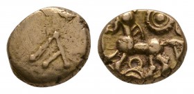 Celtic Iron Age Coins - Atrebates and Regni - Commius - Gold A-Type Quarter Stater
50-25 BC. Obv: letter A (or AT monogram"). Rev: horse left with pe...